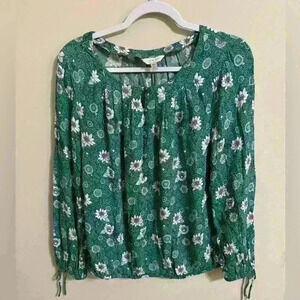 Lucky Brand Green Floral Peasant Blouse